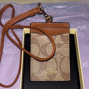 Coach Signature Brown and Tan Card Holder